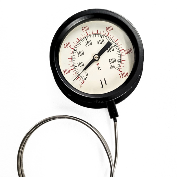 Capillary Type Dial Thermometer, 4" Dial, Range 0 to 650°C with Dual Scale of 1200°F, Panel Mounting Bottom Entry, 1 Meter SS Capillary, Stem 4" X 10 mm OD, Connection 1/2" BSP (M) Aluminium Case