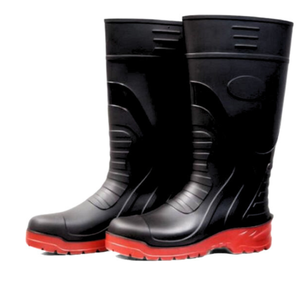 Rubber Safety Gumboots ( Size 10, Black-Red ) - JI-SE-SB10